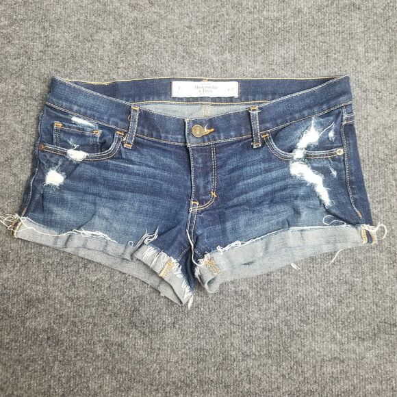 Abercrombie & Fitch Women's Denim Shorts size 4 27 Low Rise Distressed Cut Off - Picture 1 of 12